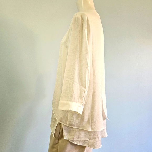 Chico's Womens Tunic Top Blouse Flowy Petal Back Cottagecore Hi Lo Soft White M - Picture 8 of 12